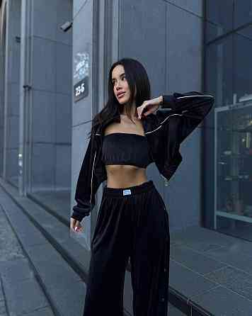 Жіночий теплий стильний костюм трійка з мʼякого велюру Одеса