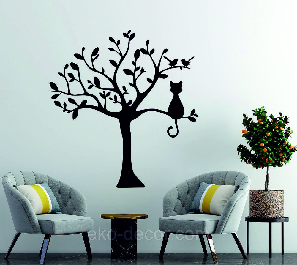 Декоративное настенное Панно «Кот на дереве» Декор на стену 70*66 см, Черный Киев - изображение 2
