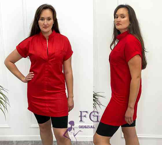 Женская льняная туника большого размера Inga 54-56, Красный Киев