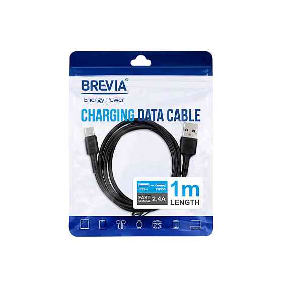 Кабель Brevia USB to Type-C 2,4A 1м, чорний ZIP (51100BUCZ1) Львів