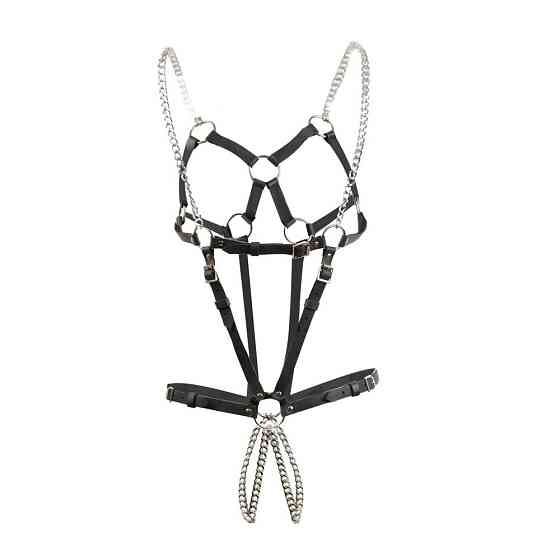 Портупея-боди с цепочками One Size Band19, натуральная кожа, черная Sex Aura Киев