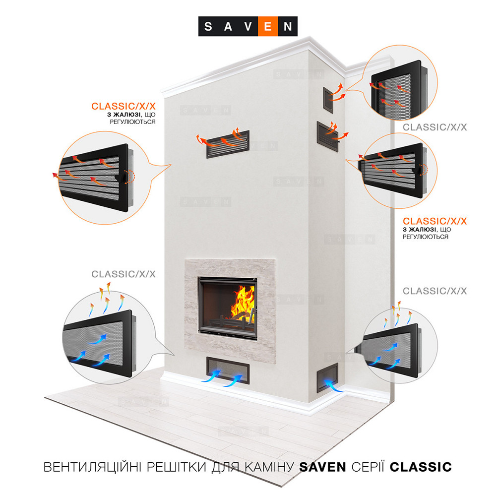 Вентиляционная решетка для камина SAVEN 17х37 черная с жалюзи Львов - изображение 5