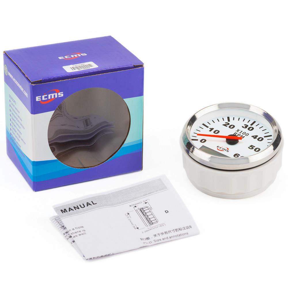 Тахометр З Мотогодинами для човнів катерів тракторів Ecms 85Мм Білий Київ - фото 2