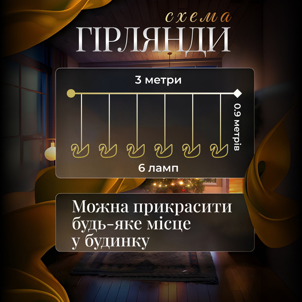 Гірлянда штора з фігурками Сваровскі 3 метри 6 ламп тепле жовте світло 6L3MSWA Коломия - фото 10