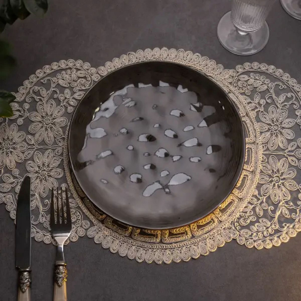 TS Kitchen Тарілка сервірувальна кругла порцелянова 22 см коричнева Київ - фото 4