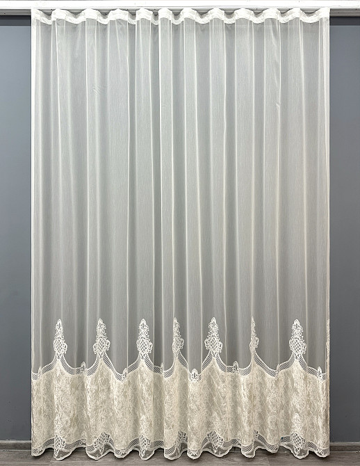 Тюль VR-Textil 1812т Бамбук с вышивкой и бархатом Айвори 400х270 см (42-0336) Киев - изображение 10