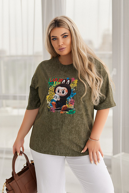 Бавовняна жіноча футболка тай-дай Labubu Graffiti Батал Київ - фото 3