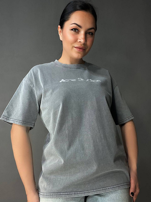 Футболка женская A-N 27039 вареная тай-дай оверсайз хлопок с надписью, серый, one size Киев - изображение 9