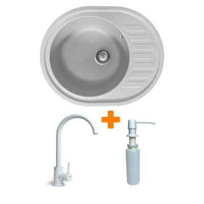 Мойка кухонная Adamant Ovum Old stone + змішувач + дозатор (1824296900410) Вінниця - фото 1