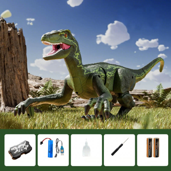 Динозавр на радіокеруванні Велоцираптор зі спреєм, звуком і підсвіткою 2.4GHz інтерактивна іграшка для дітей Київ