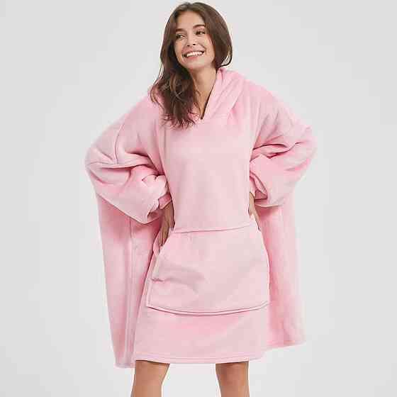 Плед толстовка с капюшоном (100х80см) HUGGLE HOODIE, Розовый / Плед-худи / Оверсайз толстовка плед с капюшоном Киев