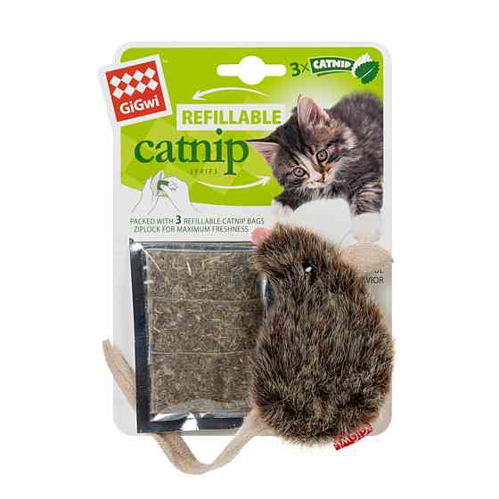 Игрушка для кошек Мышка с кошачьей мятой GiGwi Refillable Catnip, искусственный мех, кошачья мята, 10 см Киев