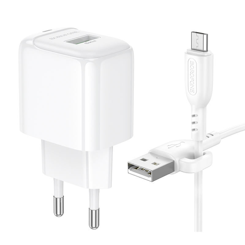 Мережевий зарядний пристрій з кабелем BOROFONE BAS42A Potential single-port QC3.0 charger set(Micro)(EU) White Одеса - фото 3