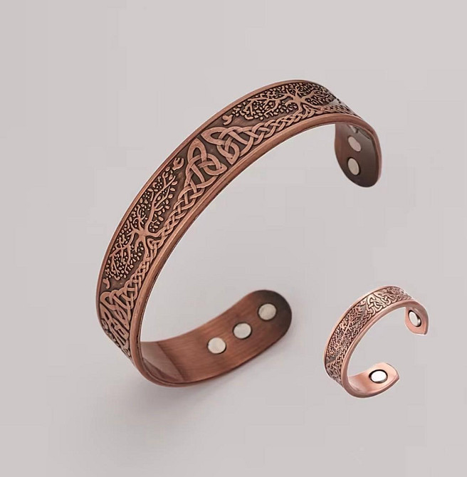 Магнітний браслет і кільце Дерево життя, набір 2 шт, вінтажний браслет цинковий сплав Київ - фото 1