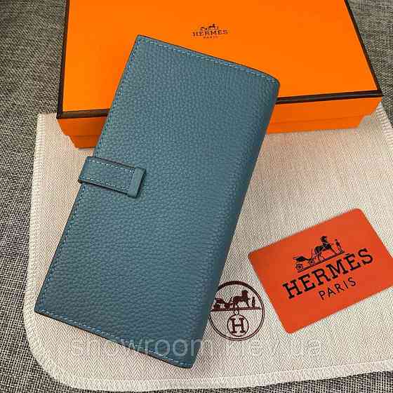Женский голубой кожаный кошелек Hermes (H-5123) Lux Киев