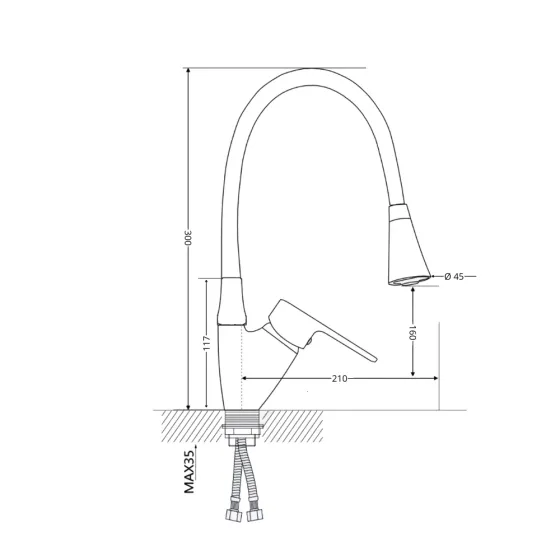 Смеситель для кухни с гибким изливом WEZER VRL416B-05 хром/черный Киев
