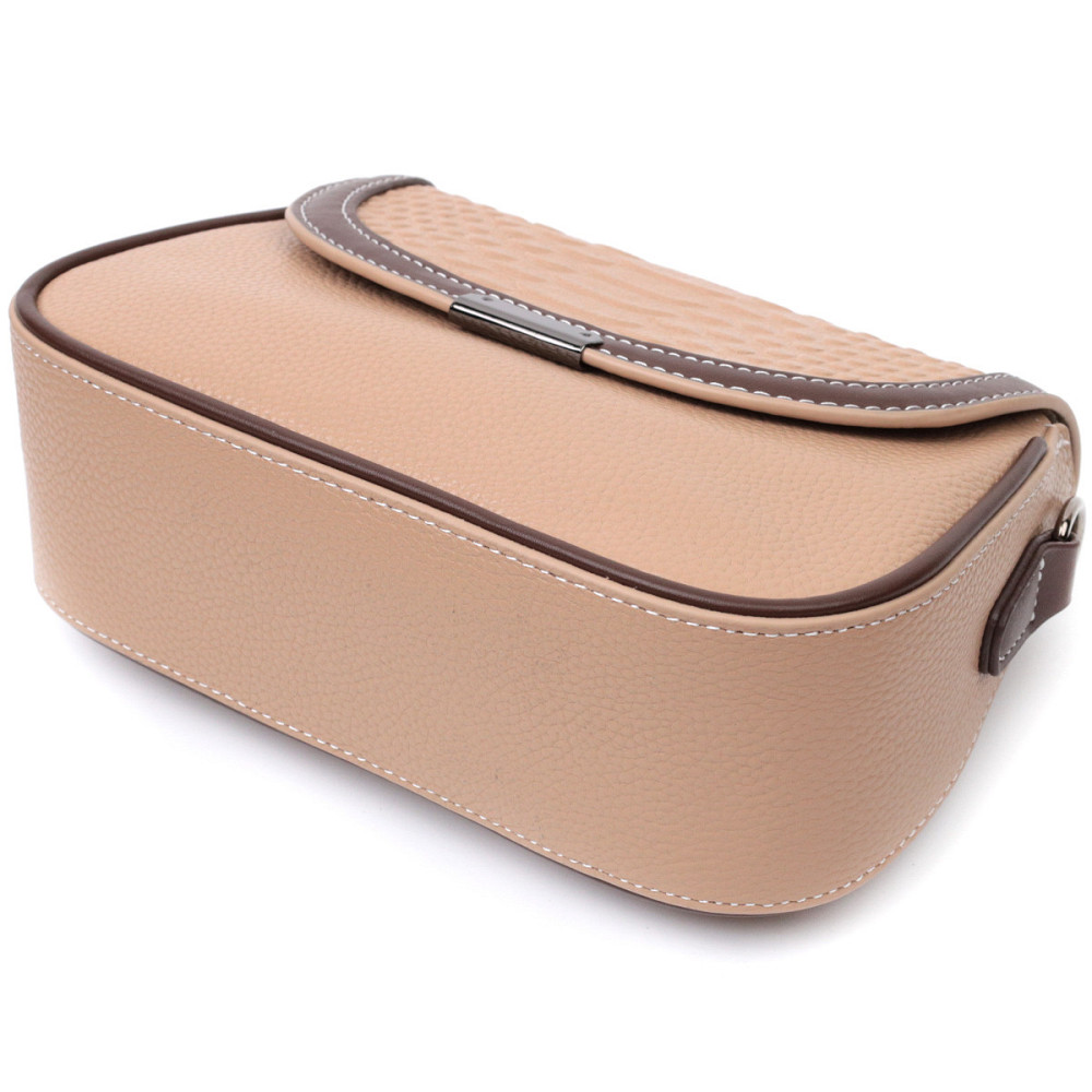 Сумка для женщин с фактурным клапаном из натуральной кожи Vintage 22373 Бежевая Киев - изображение 5