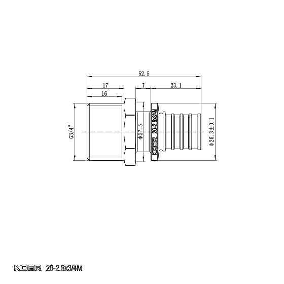 Переходник с ЗР Koer KA.A08M-20 - 20(2.8mm) x 3/4