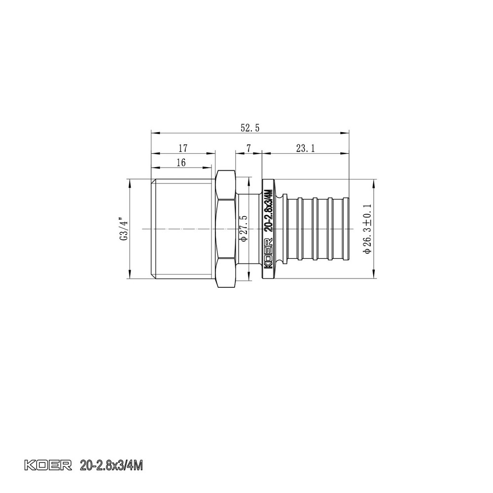 Перехідник із ЗР Koer KA.A08M-20 - 20(2.8mm) x 3/4"M (KR4852) Київ - фото 2