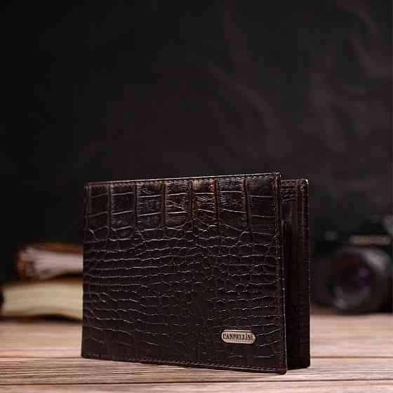 Фактурный мужской кошелек без застежки горизонтального формата из натуральной кожи с тиснением под крокодила CANPELLINI 21759 Киев
