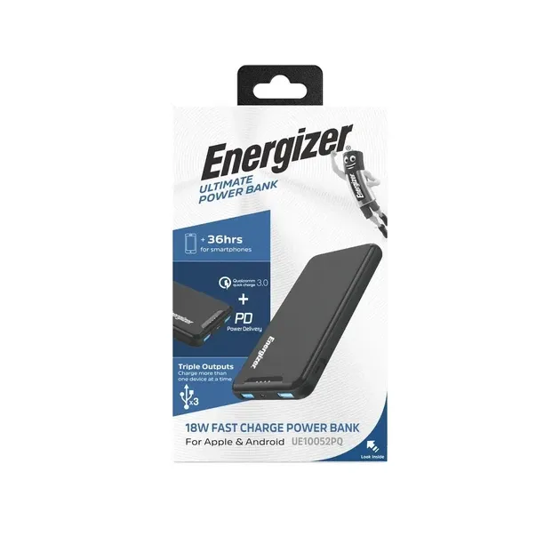 Універсальна мобільна батарея ENERGIZER 10000 mAh 18 W чорний (UE10052PQ) Київ - фото 1