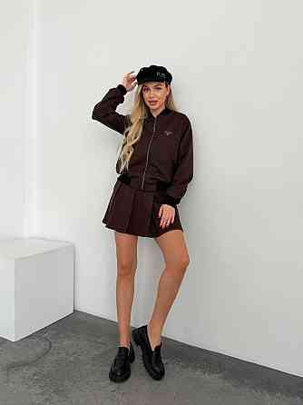 Женский стильный костюм двойка: бомбер на подкладке + юбка - шорты кашемир Шоколад, 42 Одесса