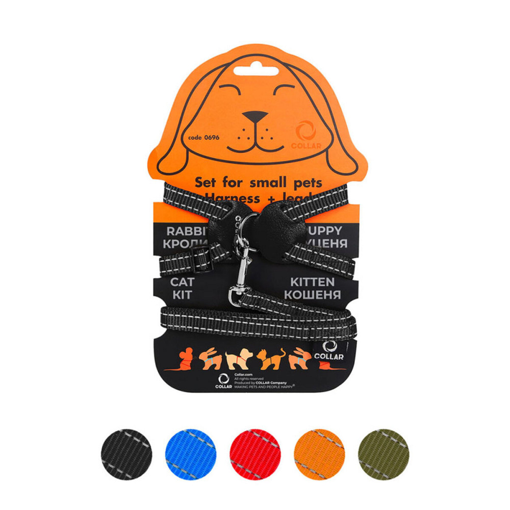 Шлея "Dog Extreme" з нейлону на планшеті для кроликів (ширина 14мм, В:30-45см) чорний Київ - фото 1