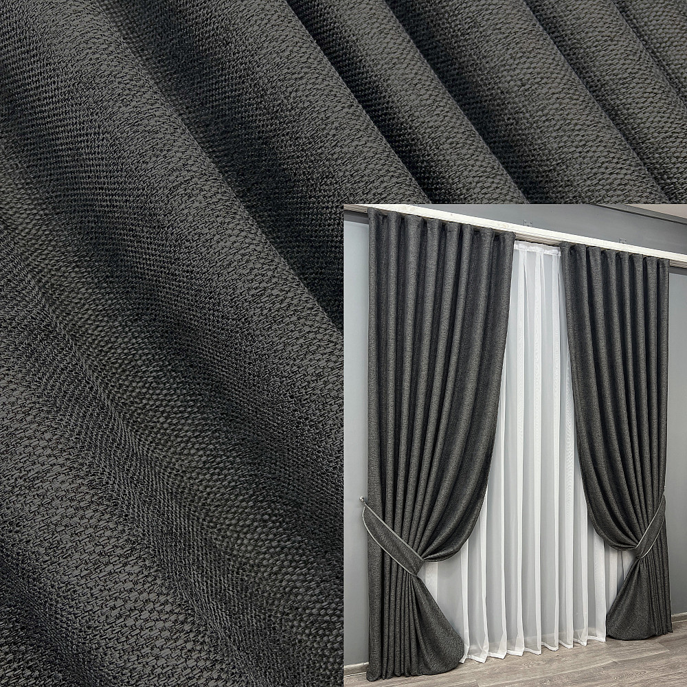 Комплект готовых штор VR-Textil Лен Grand Linen № 2028ш Графитовый 200х300см 2 шт (32-383) Киев - изображение 1