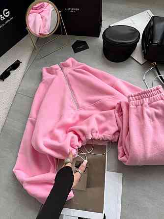 Женский теплый повседневный костюм двойка турецкий двусторонний флис полар Барби Одесса