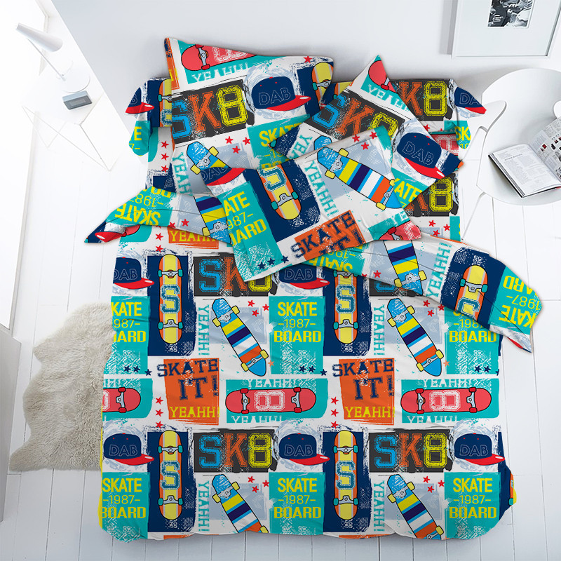 Ecotton Комплект постільної білизни Ecotton дитячий полуторний 143х215 см Скейт зелений Київ - фото 1