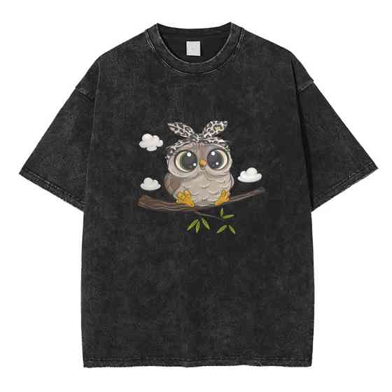 Оверсайз футболка в винтажном стиле с принтом Сова Черный Харьков