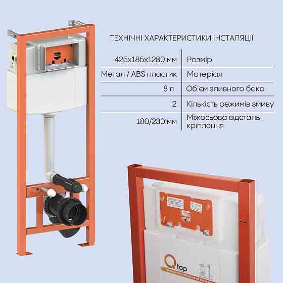 Готове рішення Qtap для ванної кімнати: підвісний унітаз Jay Rimless 520х360х320 + комплект інсталяції Nest 4 в 1 (квадратна Київ