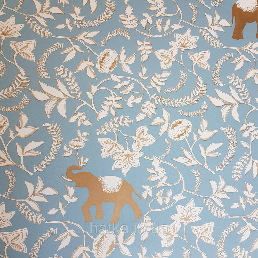 Шпалери вінілові на флізелін Caselio Mystery 0.53х10 м яскраві квіти білі золотисті слони золотисті на Київ - фото 2