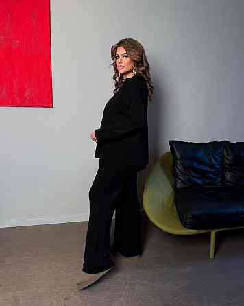 Женский базовый теплый костюм батал двойка машинная вязка с добавлением ангоры Черный Одесса