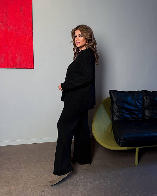 Женский базовый теплый костюм батал двойка машинная вязка с добавлением ангоры Черный Одесса - изображение 5