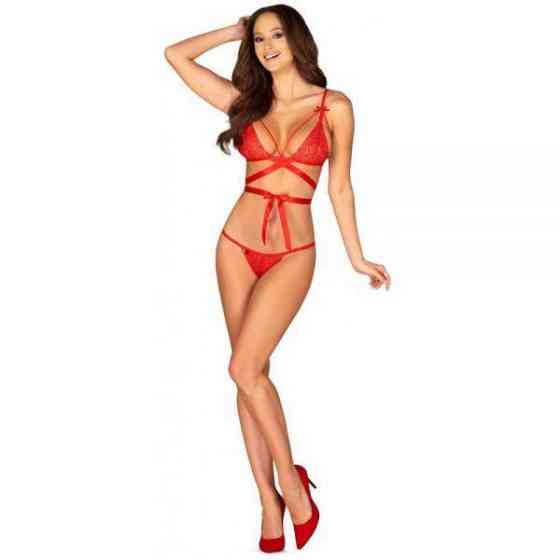 Комплект кружевной Obsessive Lovlea с лентами, красный, L/XL Sex Aura Киев