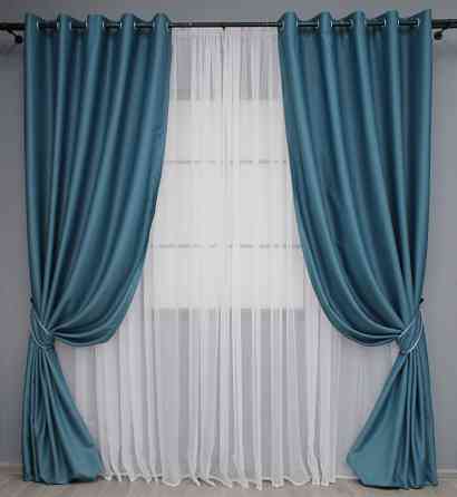 Комплект штор на люверсах VR-Textil Midnight № 1675ш 150х270 см 2 шт Синій (37-0200) Київ