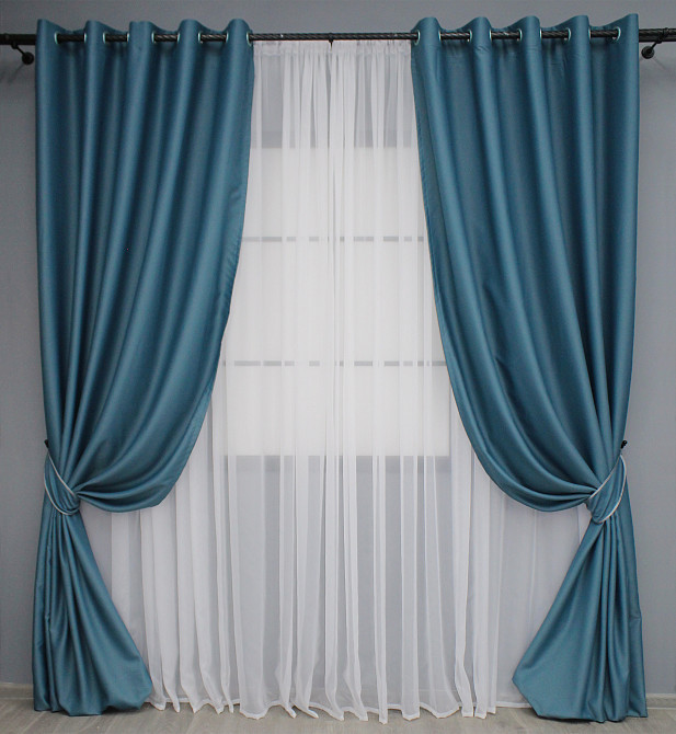 Комплект штор на люверсах VR-Textil Midnight № 1675ш 150х270 см 2 шт Синій (37-0200) Київ - фото 2