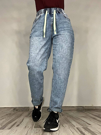 Джинси жіночі Vanver 8083 Mom jeans резинка шнурок на талії стрейчеві банани блакитні, блакитний, З6 Одеса - фото 1