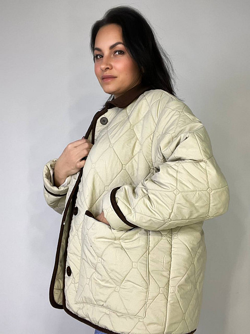 Куртка жіноча Lady Yep 9090 сорочка оверсайз стьобана демісезонна на гудзиках комбінована з вельветом бежева, бежевий, M Київ - фото 6