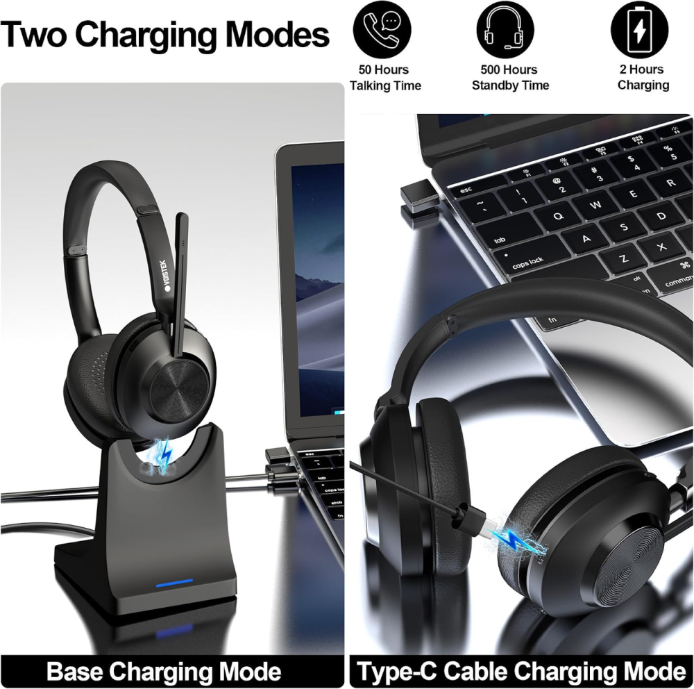 Беспроводная гарнитура Voistek VS886 Bluetooth, 2 уха, шумоподавление микрофона, 50+ часов работы, Multipoint, для телефона и ПК Киев - изображение 8