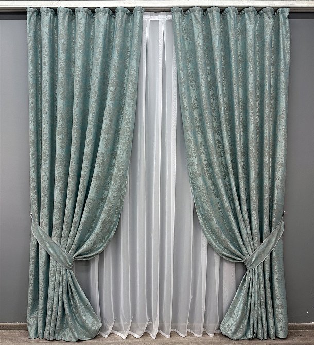 Комплект готових штор VR-Textil Жакард Sultan XO № 1148ш Бірюзово-сірий 120х290 см 2 шт (39-0059) Київ - фото 2