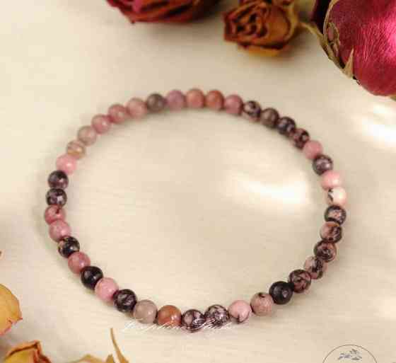 Браслет з родоніту 4 мм на резинці, натуральний камінь Київ