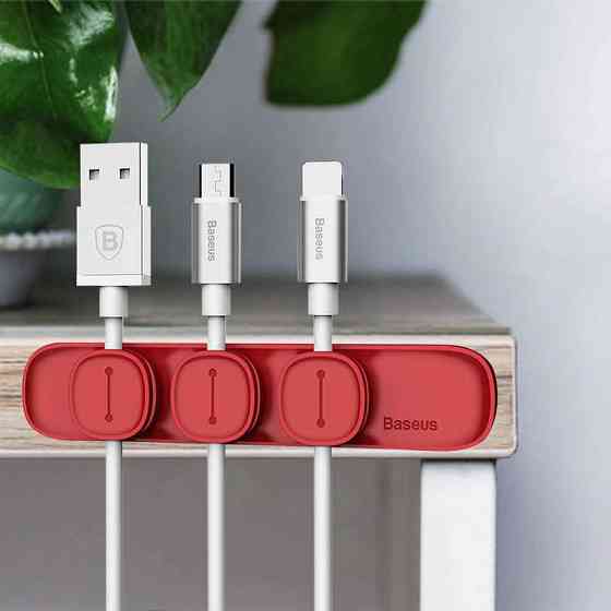 Магнітний органайзер держак для проводів Baseus Peas Cable Clip ACWDJ-09 (Червоний) Миколаїв