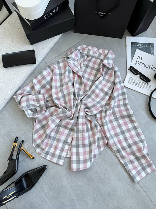 Жіноча трендова оверсайз сорочка у клітинку костюмний тіар Одеса - фото 9