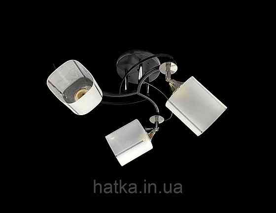 Люстра стельова класична на 3 плафони метал та скло VALESO 2438D/3 Чорний+Хром Київ