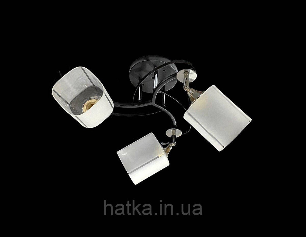 Люстра стельова класична на 3 плафони метал та скло VALESO 2438D/3 Чорний+Хром Київ - фото 1