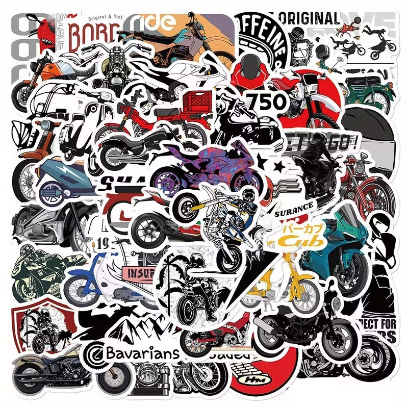 Набор стикеров 50 шт. с мотоциклами – виниловые байкерские наклейки Киев - изображение 2