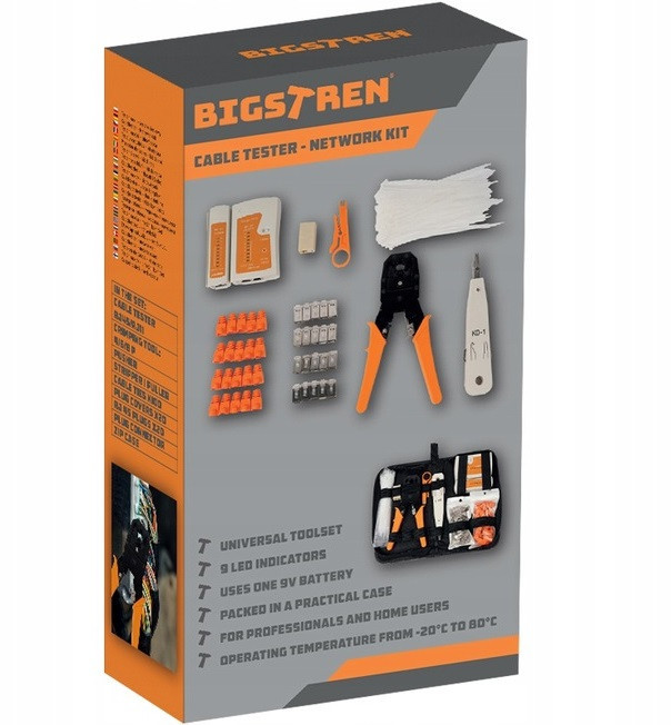 Тестер кабелю RJ45 RJ11, мережевий комплект інструментів 145 предметів Bigstren (25834) Нововолинськ - фото 7