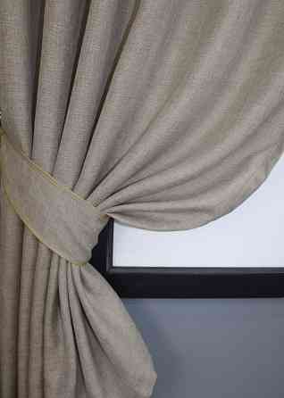 Комплект коротких штор VR-Textil Льон Мішковина № 113ш 130х170 см 2 шт Світло-кавовий (35-0116) Київ